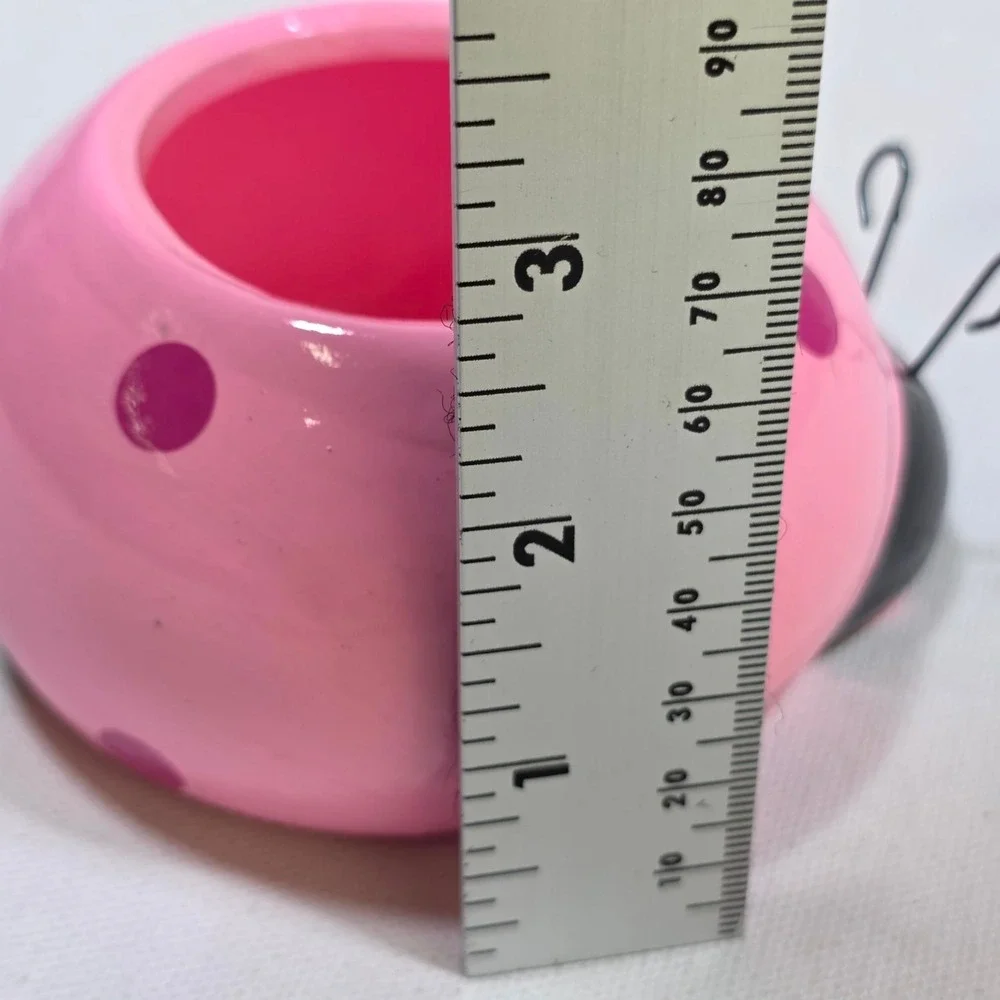Love Bugs Ladybug Ceramic Planter Small Pink Purple Polka Dot Trinket Dish Decor